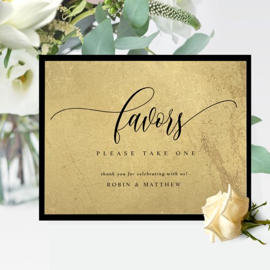 Elegant Black and Gold Wedding Favors Sign Poster