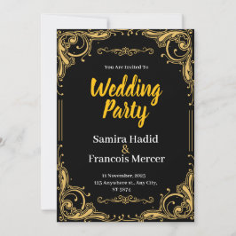 Elegant Black and Gold Wedding Invitation Feestdagenkaart