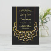 Elegant Black and Gold Wedding Kaart (Staand voorkant)