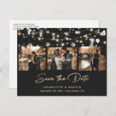 Elegant Black and Gold Wedding Photo Save the Date Aankondigingskaart (Voorkant / Achterkant)
