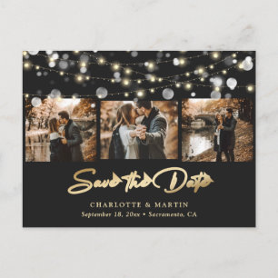 Elegant Black and Gold Wedding Photo Save the Date Aankondigingskaart
