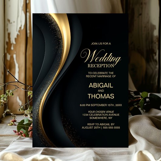 Elegant Black and Gold Wedding Reception Kaart