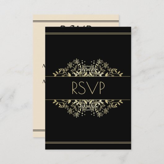 Elegant Black and Gold Wedding RSVP Kaartje (Voorkant / Achterkant)