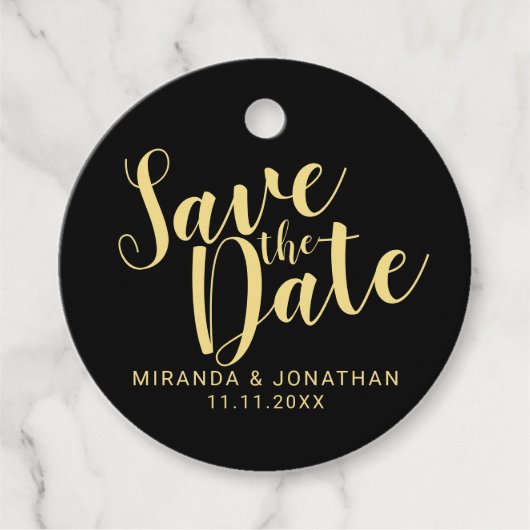 Elegant Black and Gold Wedding Save the Date Bedankjes Labels (Voorkant)