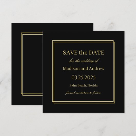 Elegant Black and Gold Wedding Save the Date Invit Kaart (Voorkant / Achterkant)