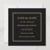 Elegant Black and Gold Wedding Save the Date Invit Kaart (Voorkant)