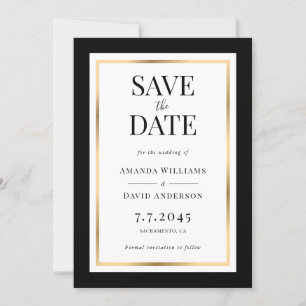 Elegant Black and Gold Wedding Save the Date Kaart