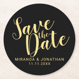 Elegant Black and Gold Wedding Save the Date Ronde Kartonnen Onderzetter