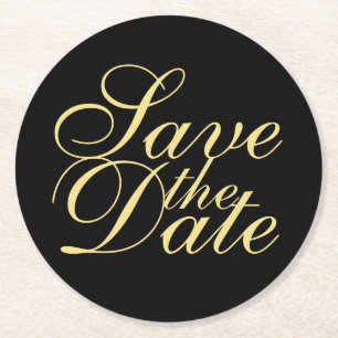 Elegant Black and Gold Wedding Save the Date Ronde Kartonnen Onderzetter