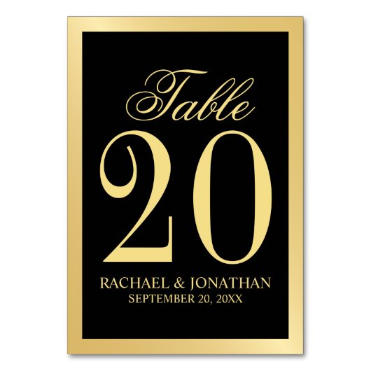 Elegant Black and Gold Wedding Table Number Kaart (Voorkant)