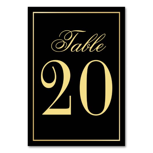 Elegant Black and Gold Wedding Table Number Kaart (Voorkant)