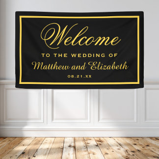 Elegant Black and Gold Wedding Welcome Spandoek