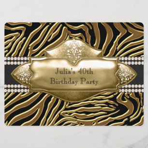 Elegant Black and Gold Zebra Birthday Party Kaart
