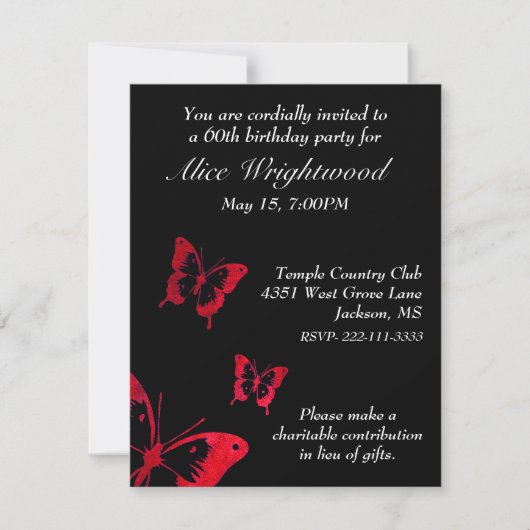 Elegant Black and Red Birthday Invitation Kaart (Voorkant)