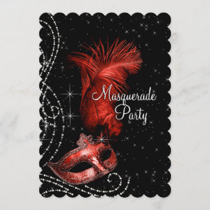 Elegant Black and Red Masquerade Party Kaart