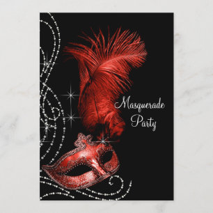 Elegant Black and Red Masquerade Party Kaart