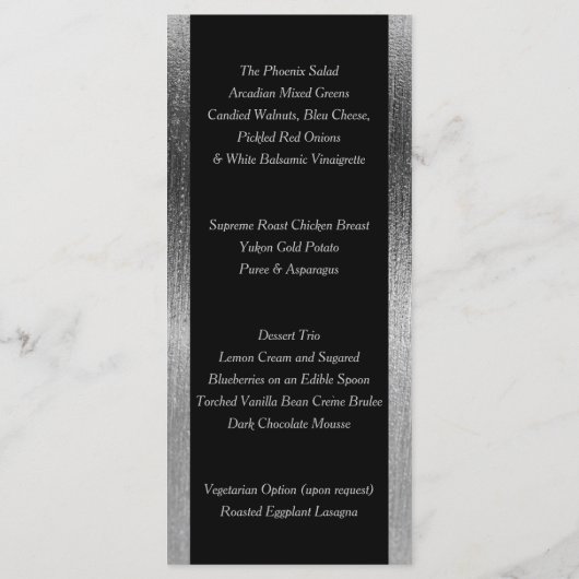 Elegant Black and Silver Starlights Weddenschap - Menu (Achterkant)