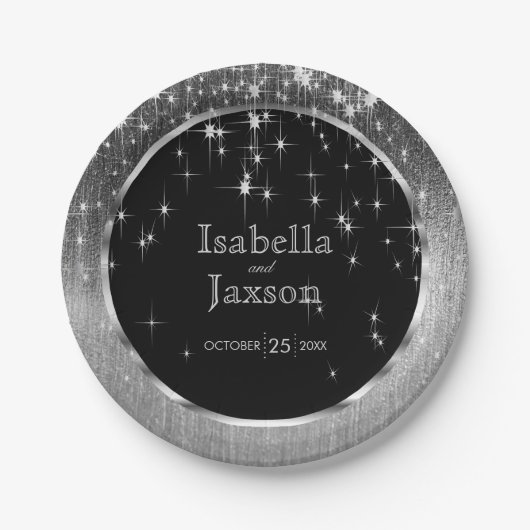 Elegant Black and Silver Starlights Weddenschap Papieren Bordje (Voorkant)