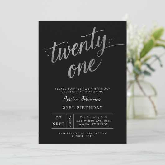 Elegant Black and Silver Twenty One 21st Birthday Kaart (Staand voorkant)