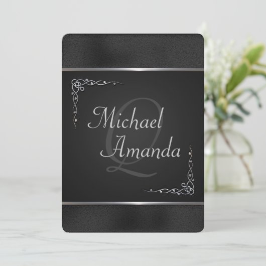 Elegant Black and Silver Wedding Invitations Kaart (Staand voorkant)