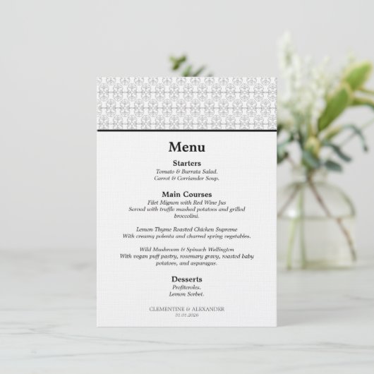 Elegant Black and White Art Deco Style Menu (Staand voorkant)