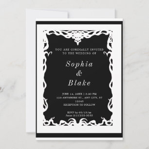 Elegant Black and White Art Deco Wedding Kaart