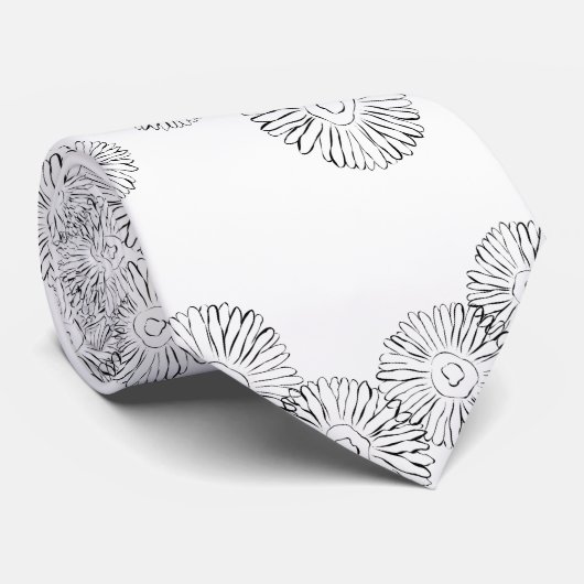 Elegant Black and White Boho Chic Daisy Pattern Stropdas (Opgerold)