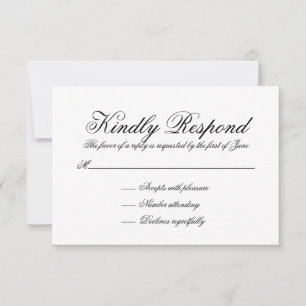 Elegant Black and White Calligraphy Formal Wedding RSVP Kaartje