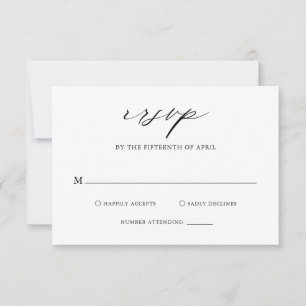 Elegant Black and White Calligraphy Simple Wedding RSVP Kaartje