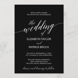 Elegant Black and White Calligraphy Wedding Kaart