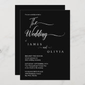 Elegant Black and White Calligraphy Wedding Kaart (Voorkant / Achterkant)