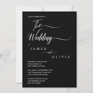 Elegant Black and White Calligraphy Wedding Kaart