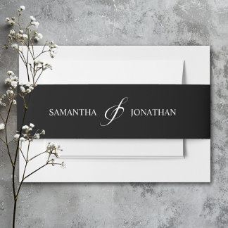 Elegant Black and White Calligraphy Wedding Uitnodigingen Wikkel