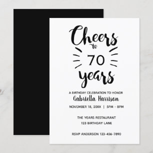 Elegant Black and White Cheers tot 70th Birthday Kaart