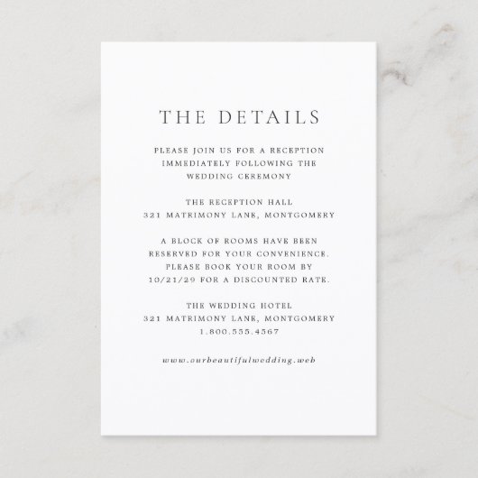 Elegant Black and White Classic Wedding Informatiekaartje (Voorkant)