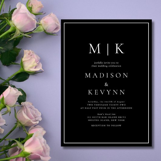 Elegant Black and White Classic Wedding Invitation Kaart