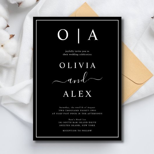 Elegant Black and White Classic Wedding Invitation Kaart