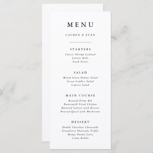 Elegant Black and White Classic Wedding Invitation Menu (Voorkant / Achterkant)