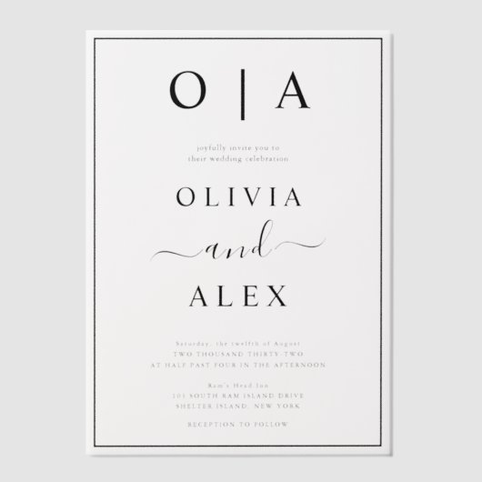 Elegant Black and White Classic Wedding Invitation Vellum Uitnodigingen (Voorkant)