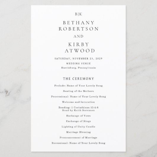 Elegant Black and White Classic Wedding Program (Voorkant)