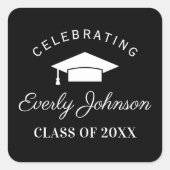 Elegant Black and White Custom Graduparty Vierkante Sticker (Voorkant)