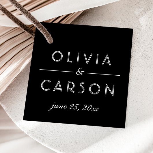 Elegant Black and White Custom Wedding Monogram Bedankjes Labels