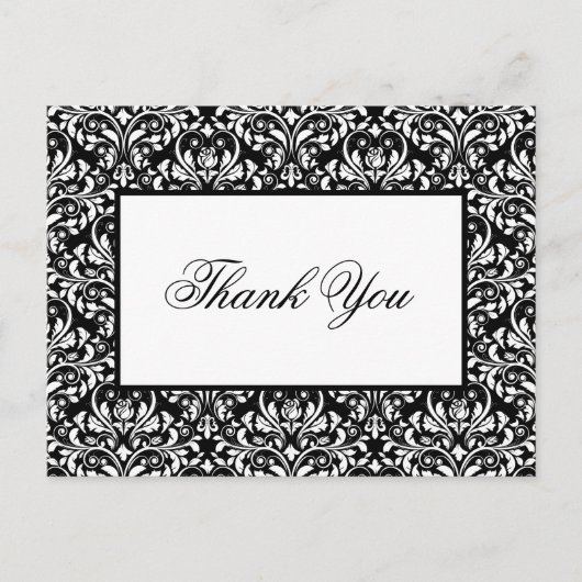 Elegant Black and White Damask Weddenschap Bedankt Briefkaart (Voorkant)