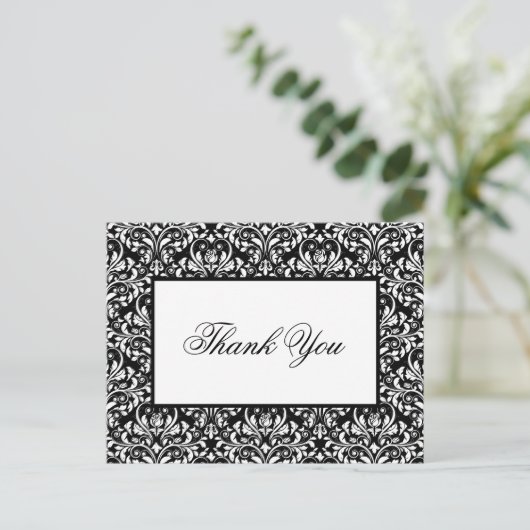 Elegant Black and White Damask Weddenschap Bedankt Briefkaart (Staand voorkant)