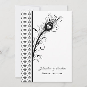Elegant Black and White Damask Wedding Kaart