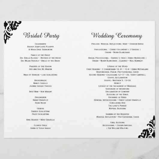 Elegant Black and White Damask Wedding Programs