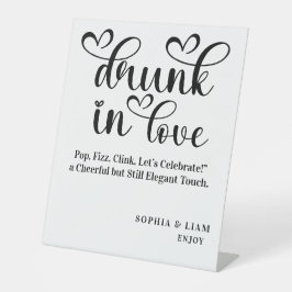 Elegant Black and White Drunk in Love Bar Wedding Reclamebord Met Voetstuk
