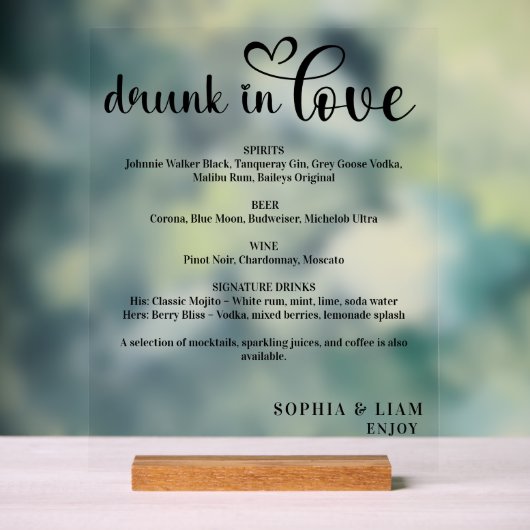 Elegant Black and White Drunk in Love Wedding Menu (Neutre)