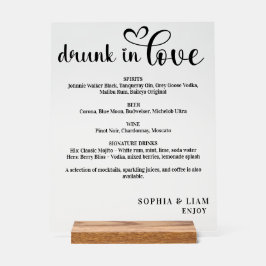 Elegant Black and White Drunk in Love Wedding Menu Acryl Bord