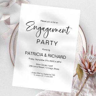 Elegant Black and White Engagement Party Kaart